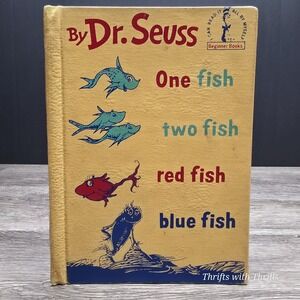 Vintage Dr. Seuss One Fish Two Fish Red Fish Blue Fish 1960 Hardcover Book‎